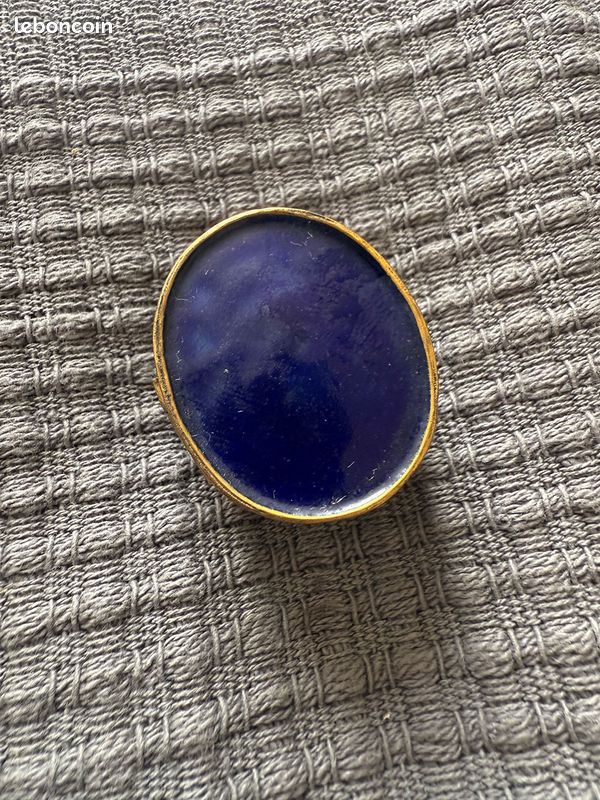 Petite boîte à pilules ou à bijoux cloisonnée émaillé bleu – vintage décor floral (image 5)
