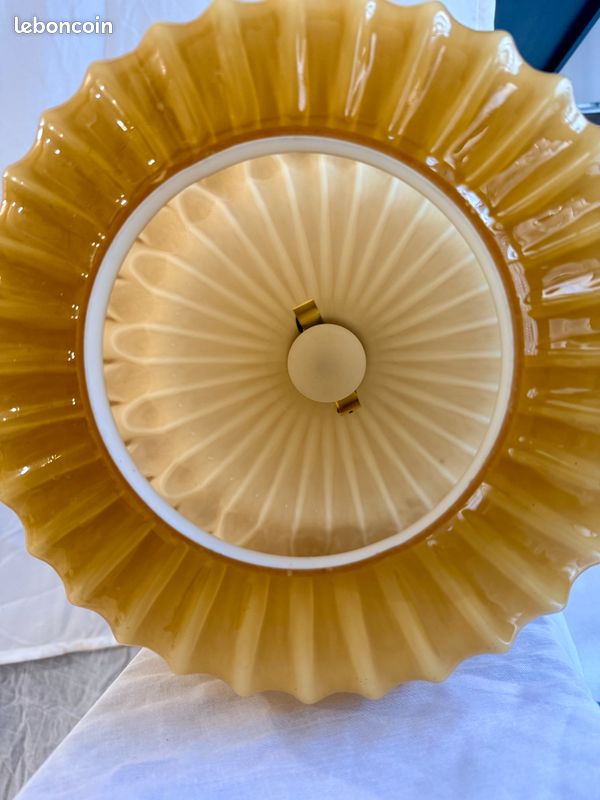 Suspension vintage en céramique côtelée — coloris moutarde (image 3)