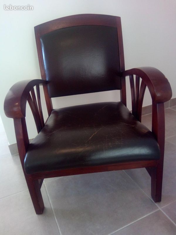 Fauteuil Vintage Cuir & Teck colonial (image 2)