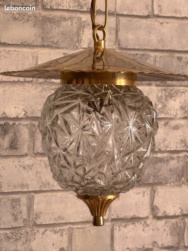 Lustre doré verre ciselé vintage (image 4)