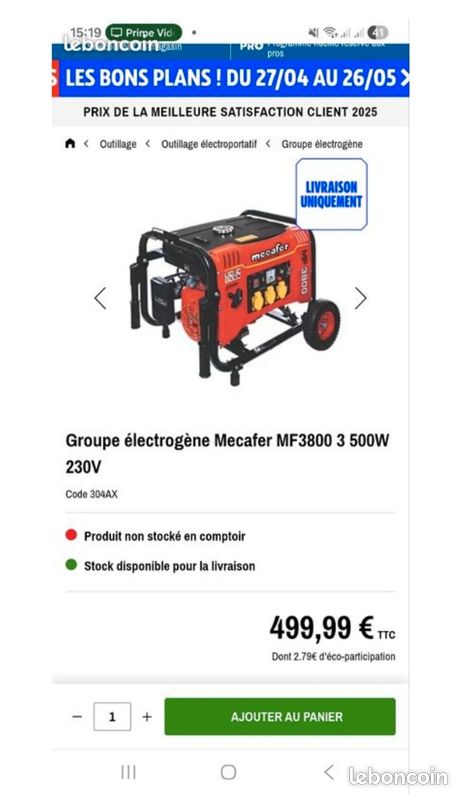 Groupe électrogène Mecafer MF3800 3 500W 230V (image 2)