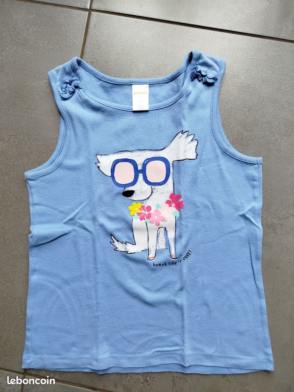 Débardeur Fille Gymboree Blanc à Fleurs Bleues - Taille US 5, Coton, Très Bon état