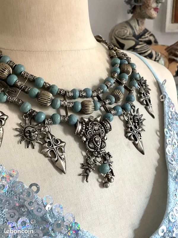 Collier Plastron Souple Argenté Vintage - Bijou Rétro Femme - état Impeccable - Occasion