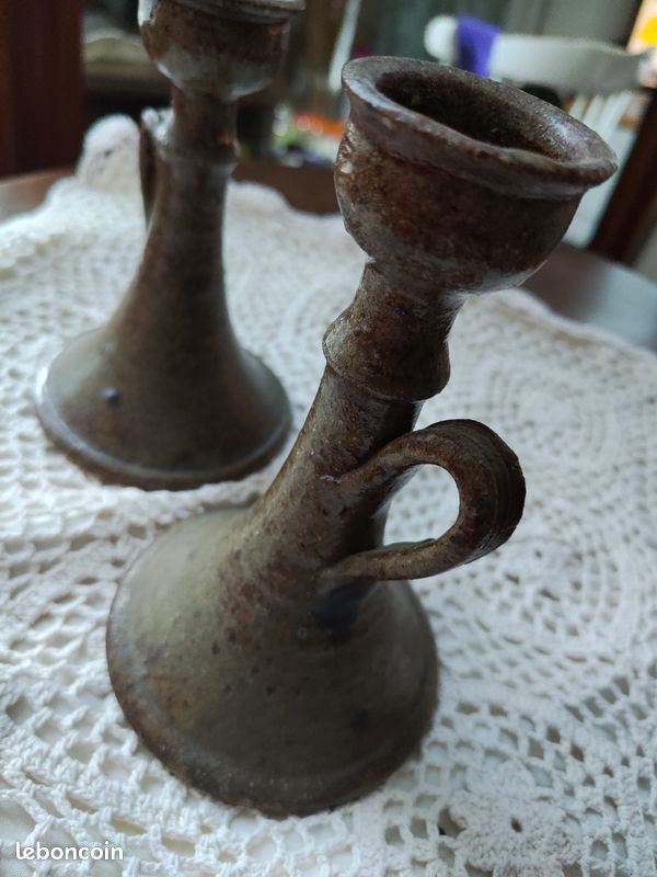 Paire de bougeoirs vintage en grès. Rare (image 2)