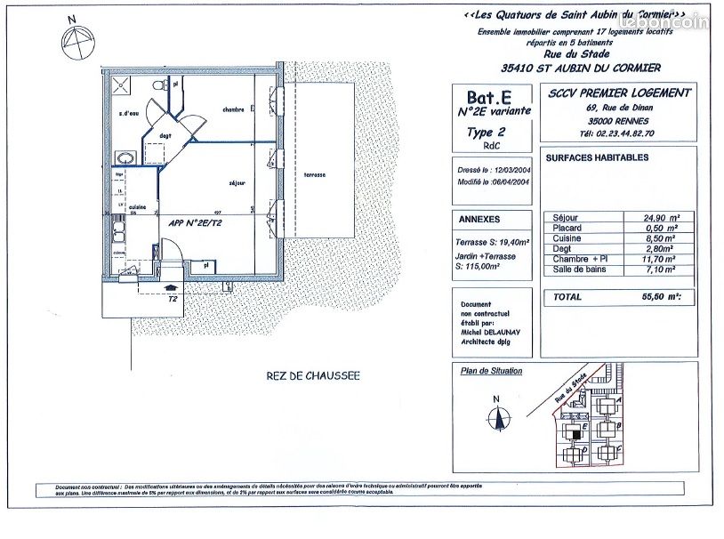 Appartement 2 pièces 56 m² · à Saint-Aubin-du-Cormier · 55,5 m² · 640 €/mois