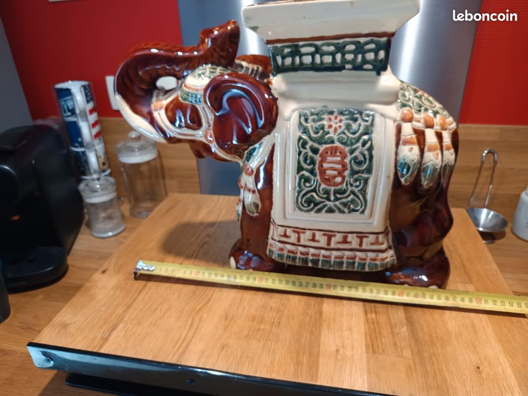 Grand éléphant céramique porte plante guéridon support bohème colonial exotique indien (image 8)