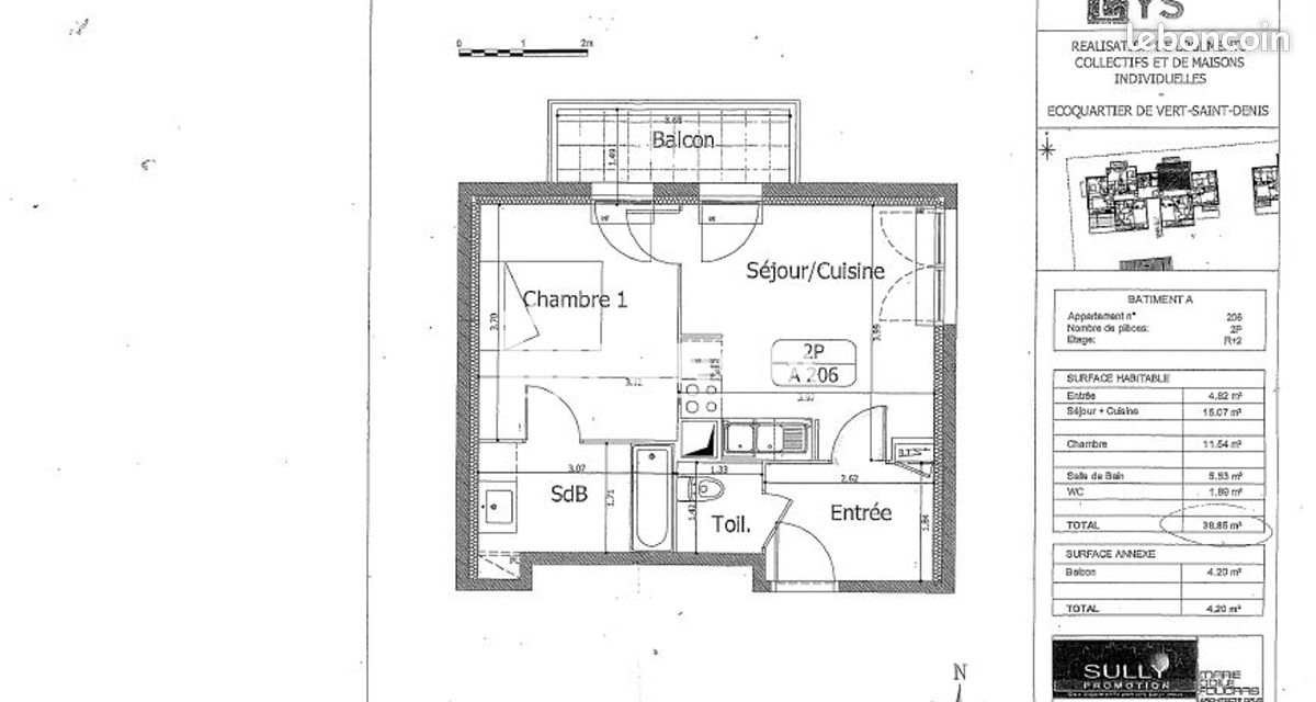 Appartement 2 pièces 39 m² · à Vert-Saint-Denis · 39 m² · 732 €/mois