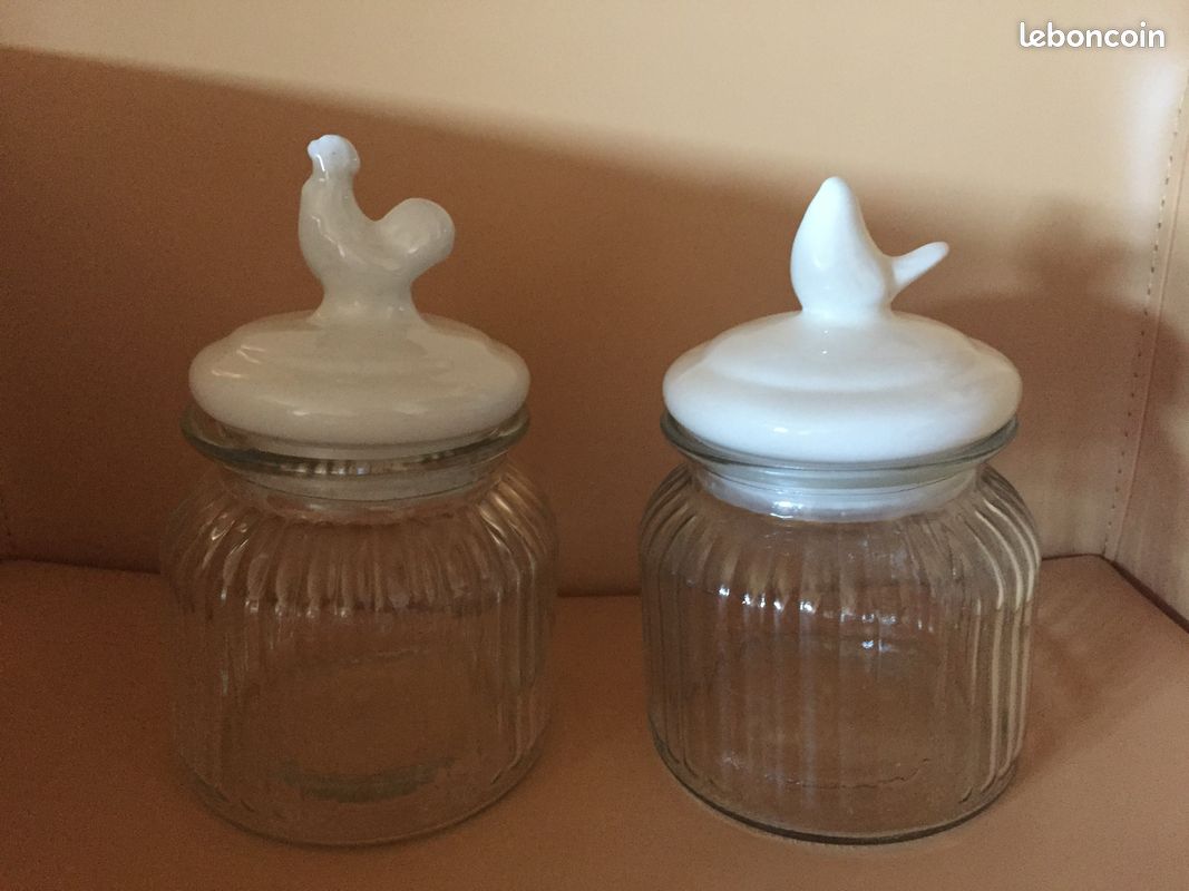 Bonbonnières en verre avec couvercle figurine coq et oiseau en céramique (image 4)