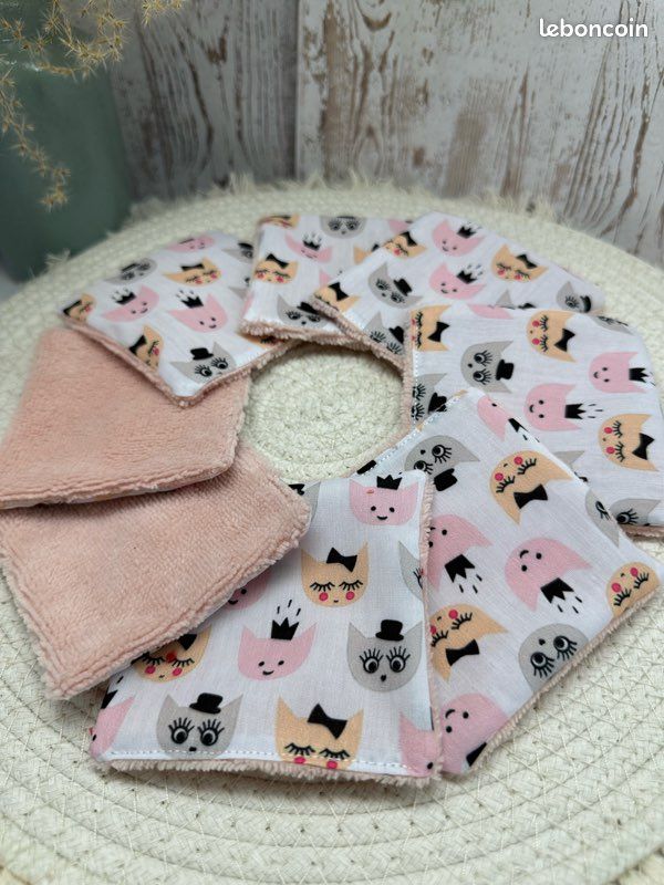 Lingettes lavables bébé motif chaton idée cadeau naissance- lingettes zéro déchet – Éponge bambou Oeko-Tex – Lot de 8 – 9x9 cm (image 1)