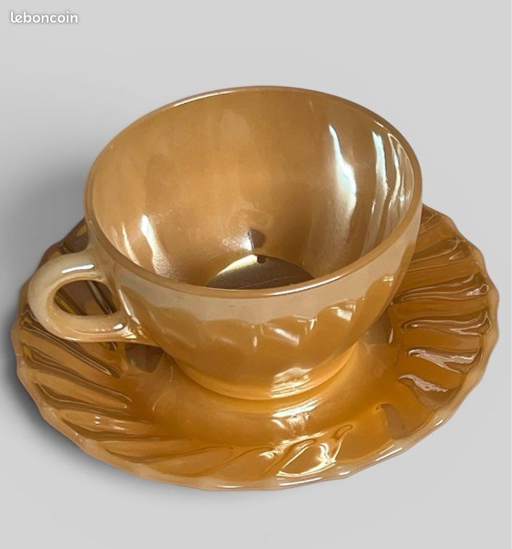 Lot 6 tasses vintage Termocrisa + 5 sous-tasses ambrées rétro années 70/80 - Arts de la table