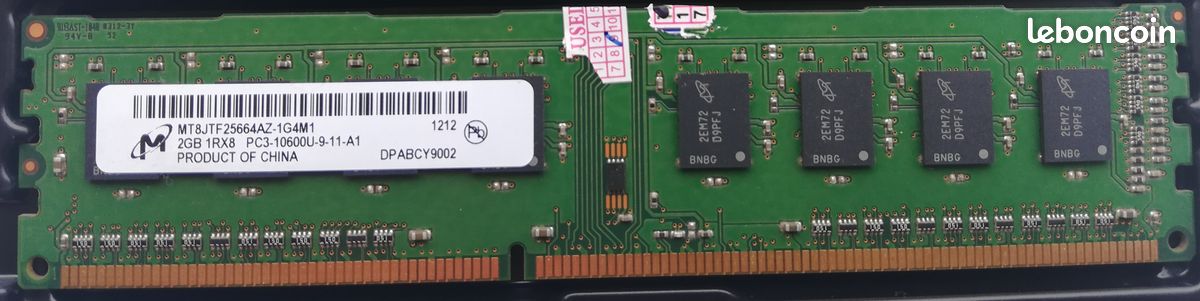Lot de 2 barrettes mémoire RAM pour PC - DDR3 - MICRON - 2Go - 1333Mhz (image 2)