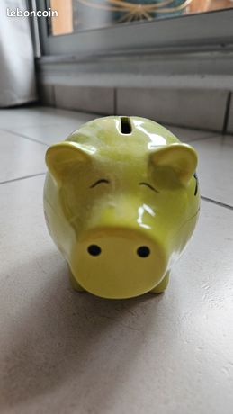 Tirelire Cochon Céramique Happy Camper - Cadeau Camping Vacances Voyage 12,5 Cm Verte