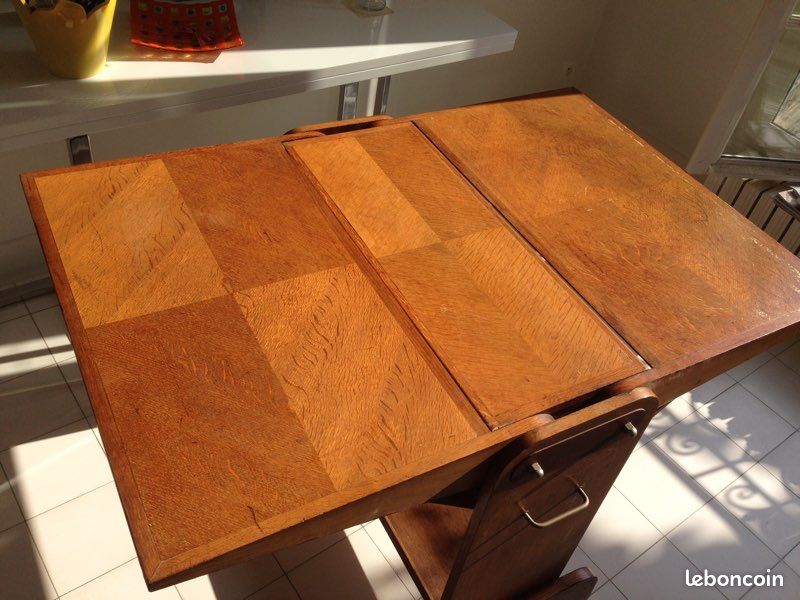 Bureau vintage double plateaux pliables en chaîne (image 1)