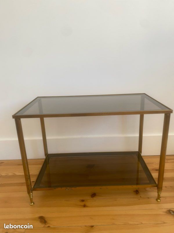 Petit meuble TV vintage verre fumé (image 1)