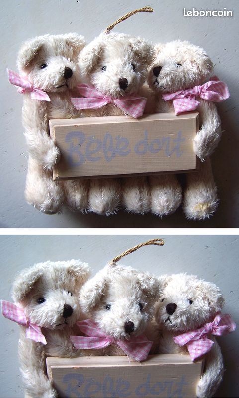 PLAQUE de PORTE “BÉBÉ DORT” avec 3 NOUNOURS (image 1)