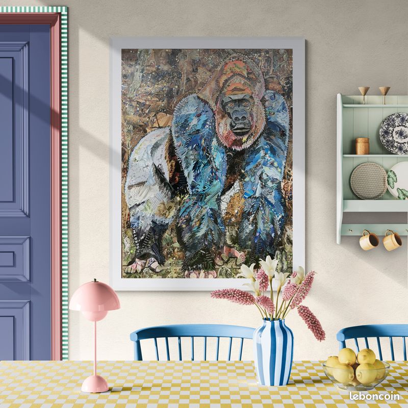 Tableau Sur Toile Gorille Abstrait XXL - Peinture Murale Avec Cadre - Artiste Ron Danell - Fabriqué En Allemagne