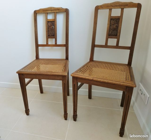 Paire chaises Chêne massif cannées Art déco / cannage (image 1)