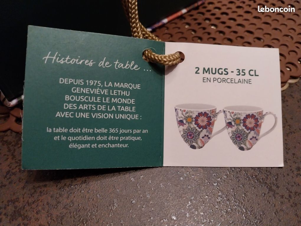 Magnifique Coffret De 2 Mugs En Porcelaine Geneviève Lethu - Occasion En Superbe état