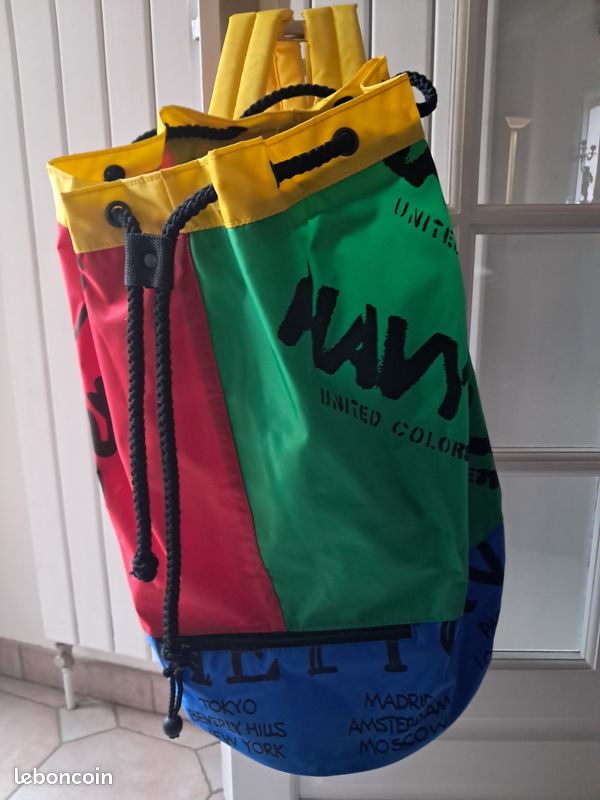 Sac à dos Benetton en nylon colorblock vintage des années 90, sac de festival à bandoulière - France