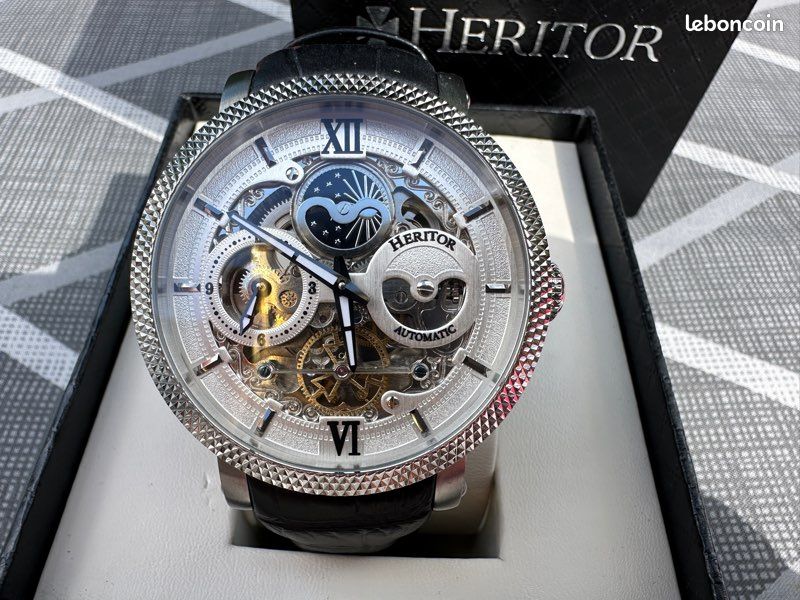 Montre heritor automatique,bracelet cuir noir (image 3)