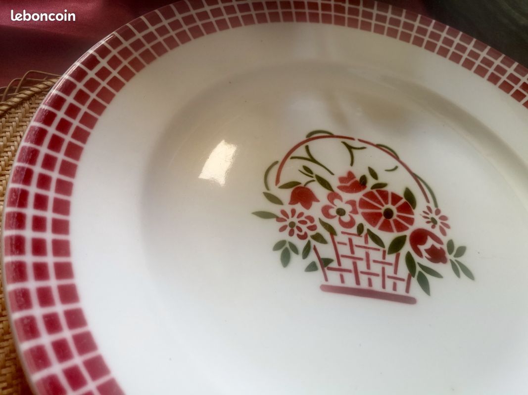 ANCIEN PLAT ROND 31.5 cm en faïence de Badonviller modèle Robinson EUR 39,00 - FR