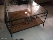 Table de salon fer forgé, rotin tressé et plateau verre (image 2)