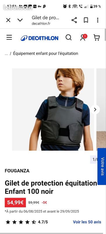 Protège-corps équestre Fouganza Outchoc Niveau 3 Pour Enfant (12 Ans) - Bon état