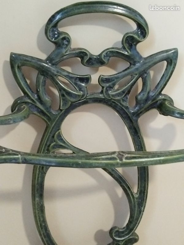 Porte-parapluies Art Nouveau ancien en fonte émaillée verte - Modèle Grenouille (image 3)