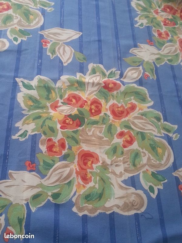 Coupon De Tissu Ancien Floral - 52 X 71 Cm, Coton Fin, Motif Bouquets De Fleurs