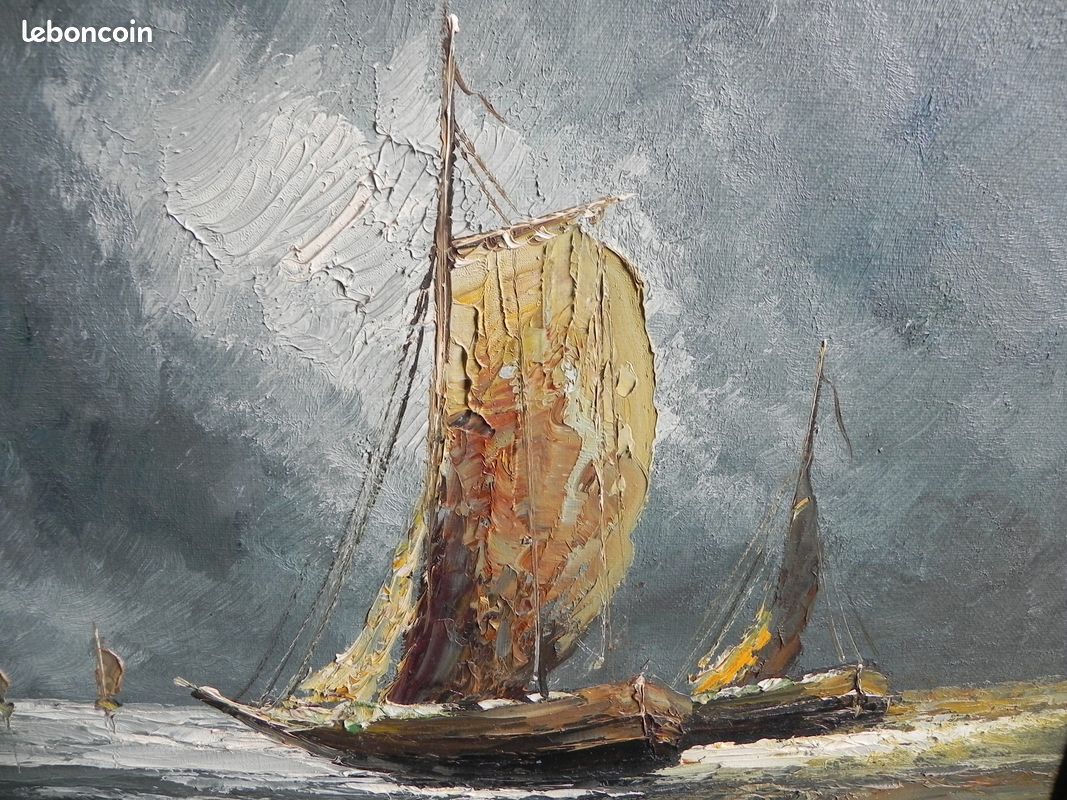 Beau tableau HST marine, bateaux signé Belfort (image 10)