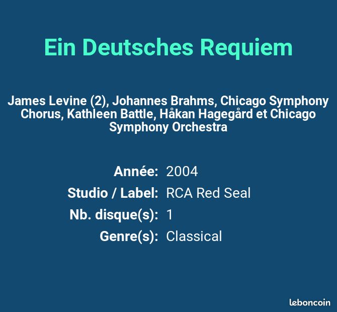 Ein Deutsches Requiem - James Levine (2), Johannes Brahms, Chicago Symphony Chorus, Kathleen Batt... (image 2)