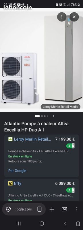 Pompe à chaleur AIR EAU ATLANTIC NEUVE AVEC PRODUCTION EAU CHAUDE . ALFEA EXCELLIA DUO (image 1)