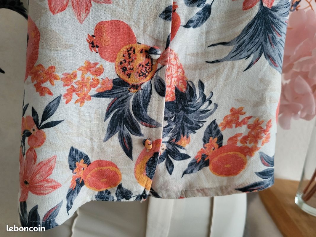 Blouse Manches Courtes Corail En Soie Mousseline - Taille 42 - Occasion Très Bon état