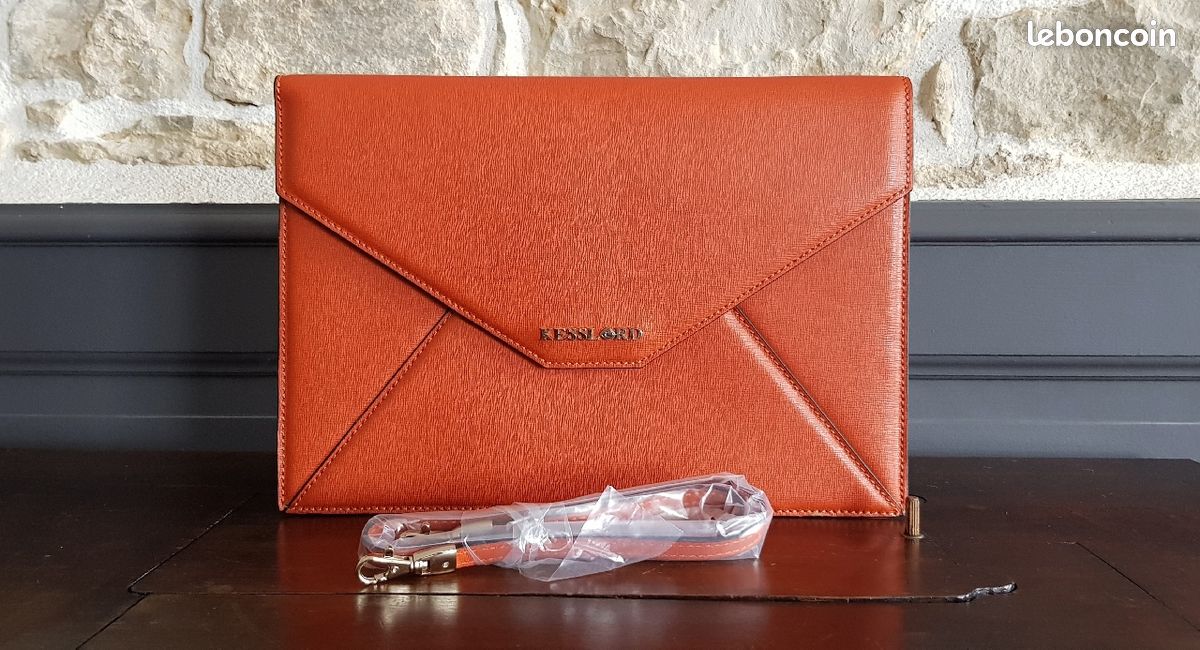 Kesslord grand sac pochette en cuir saffiano orange Neuf (image 7)