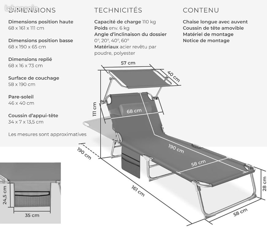 Transat Chaise Longue Pliante (image 3)