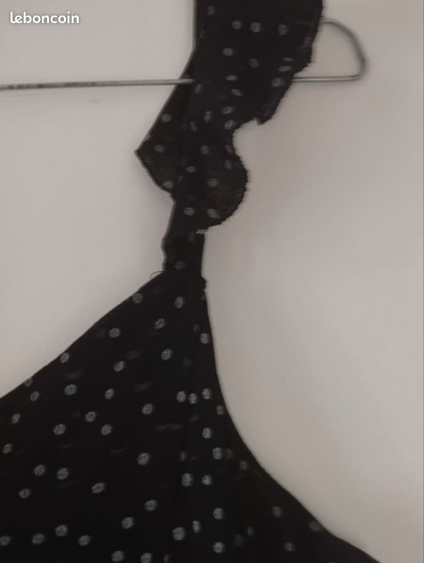 Robe bretelles été, noire à poids blancs, volantée, long 209 cm doublée noire. Taille 38/40 (image 6)