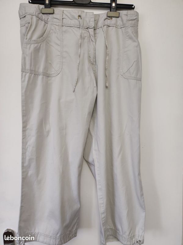 Pantalon Court (pantacourt) Blanc Crème - Taille 40 (tour De Taille 38") - Coupe Slim - Neuf Sans étiquettes