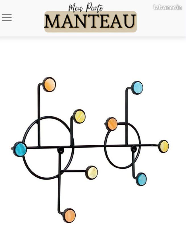 Porte manteau , fer forgé et rond coloré, 55cm X 35 cm (image 1)