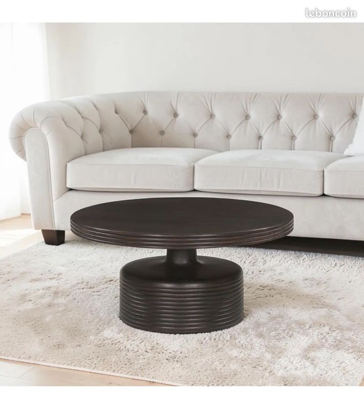 Table basse ronde 80 cm manguier massif pied central – Kali (image 1)