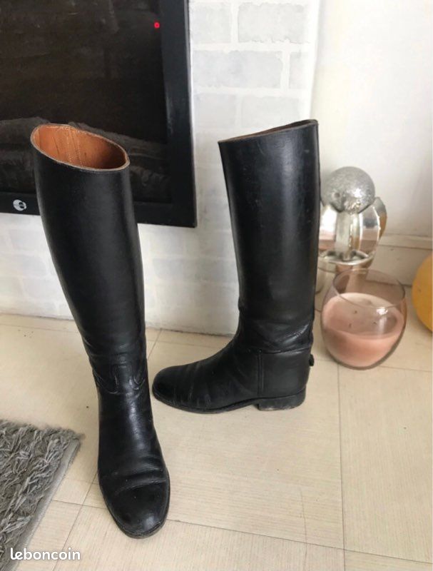 Bottes D'équitation Vintage En Cuir Noir Marlborough Taille 5.5 UK (38 EU) Faites En Angleterre