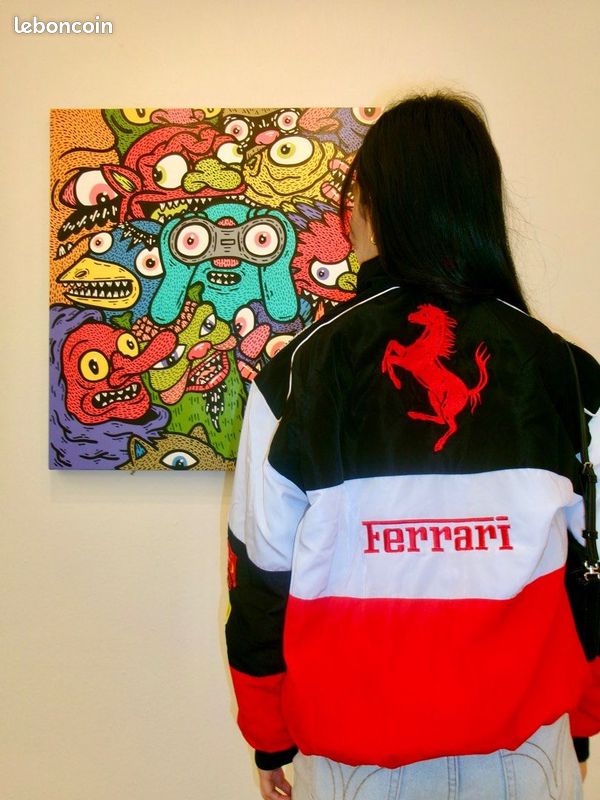 Veste De Course Ferrari Vintage Homme - Taille L - Cuir - Occasion Bon état