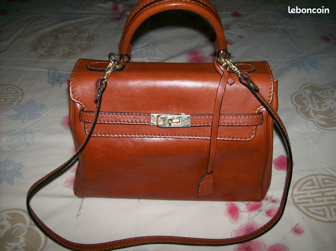 Sacoche Vintage THE LIGHT En Cuir Marron - Fabriqué En Italie, Occasion, Style Main Ou Bandoulière