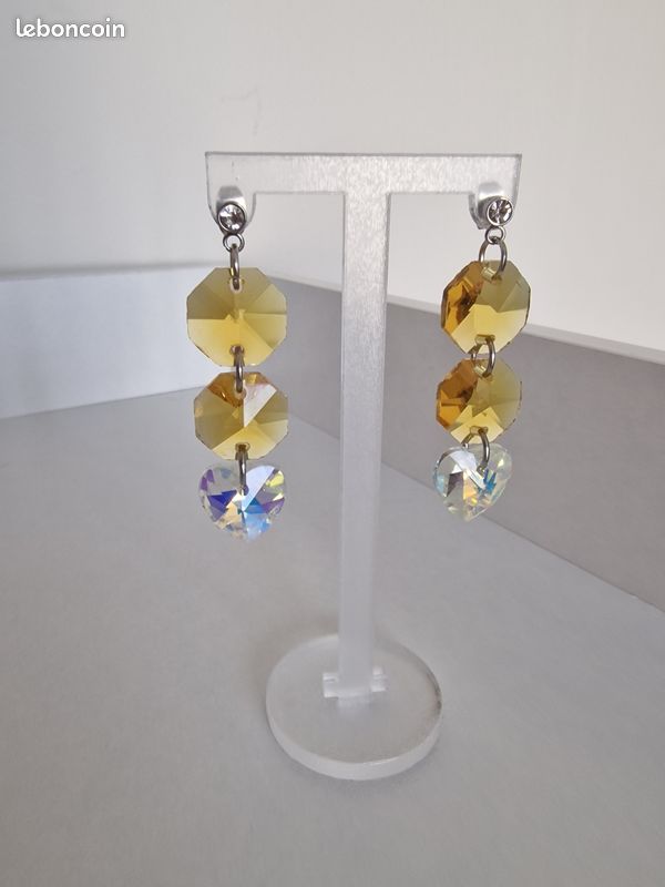 Boucles D'oreilles En Argent 925 Avec Cristal Citrine Octogone - Modèle Aght 0873, Dormeuses - Neuf Avec étiquettes