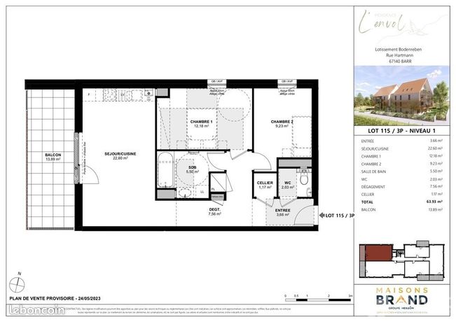 Appartement 3 pièces 64 m²