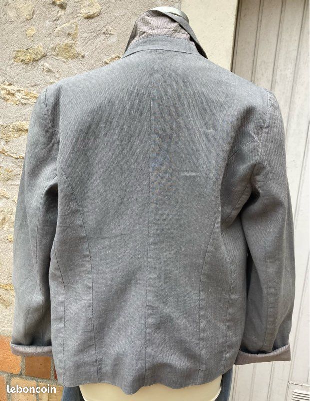 Veste Femme En Lin Et Coton ESPRIT – Gris Clair Chiné, Taille S, Neuve Sans étiquettes
