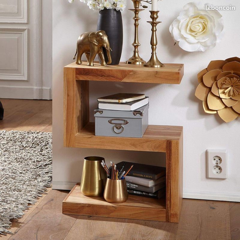 Table d'appoint Bois Massif Acacia 44 x 60 x 30 cm Table Basse Salon (image 4)