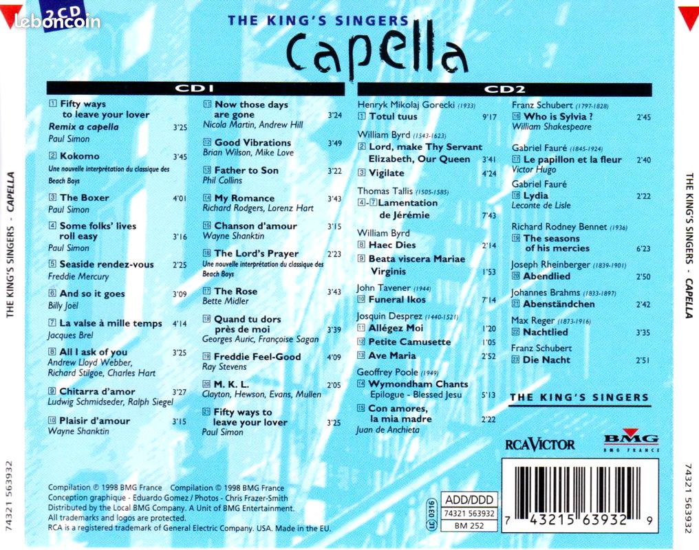 💿 Coffret 2 Cd The King's Singers - Capella - 1998 Rca Victor Bmg France 🎶 (image 2)