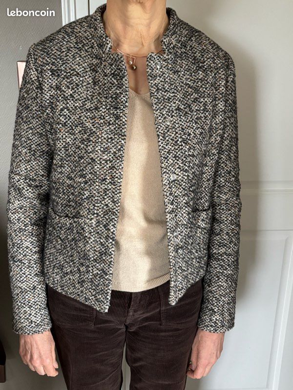 Veste Caroll En Laine Mélangée - Taille 36, Couleur Vert Olive, Occasion En Très Bon état