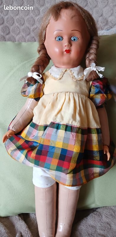 Poupée Ancienne Huard – 36 Cm – Tête En Carton Bouilli, Corps En Paille – Rare Collection