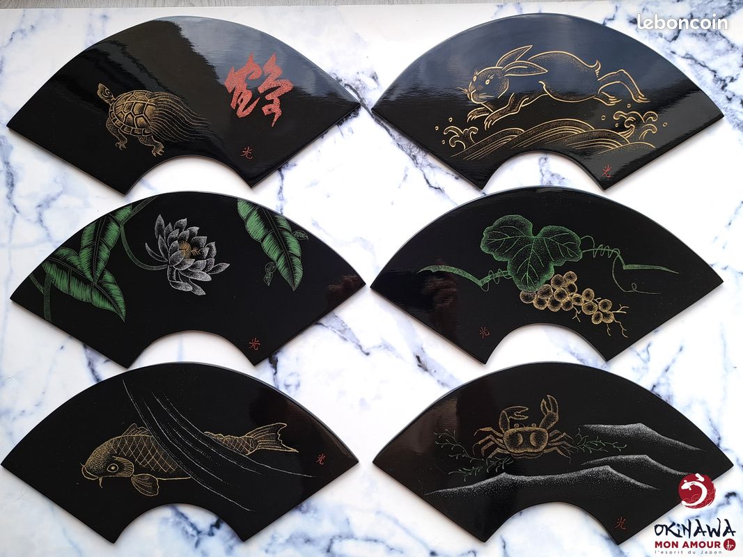 Plateau en bois utilisable pour la cérémonie du thé en laque Ryukyu et technique Maki-E - Crabe (image 4)